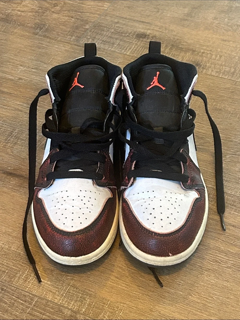 Jordan Kids Black and Red/White High-Top Sneakers
